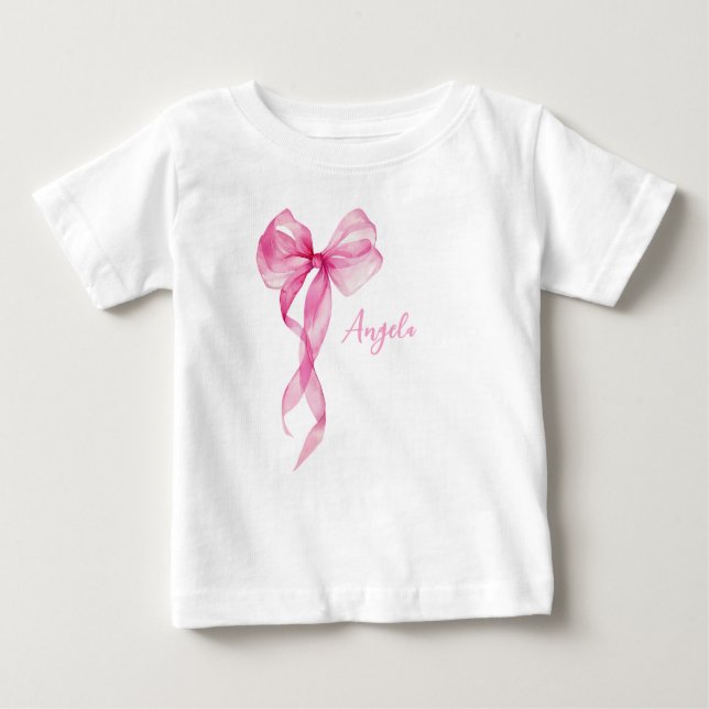 Pink Bow Girls Birthday Baby T-Shirt (Front)