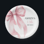 Pink Bow Girls Birthday Paper Plate<br><div class="desc">Make your teenager's special day even more memorable with our party paper plates featuring a beautiful pink bow design. This elegant and classy paper plate is an editable template that you can personalise easily, making it perfect for a girl’s celebration party. With its minimalist style and charming watercolor coquette element,...</div>