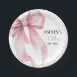 Pink Bow Girls Birthday Paper Plate<br><div class="desc">Make your teenager's special day even more memorable with our party paper plates featuring a beautiful pink bow design. This elegant and classy paper plate is an editable template that you can personalise easily, making it perfect for a girl’s celebration party. With its minimalist style and charming watercolor coquette element,...</div>