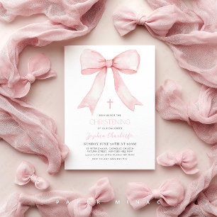 Pink Bow Girls Christening Coquette Invitation