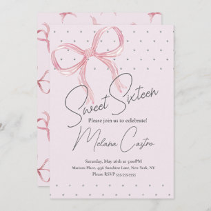 Pink Bow Girls Coquette Sweet 16 Birthday Invitation
