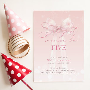 Pink Bow Girls Just Wanna Be Five Birthday Invitation