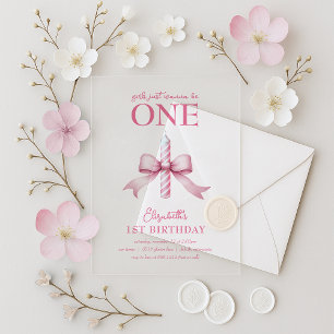 Pink Bow Girls Just Wanna Be One 1st Birthday Acrylic Invitations