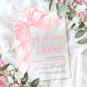 Pink Bow Girls Just Wanna Be ONE 1st Birthday Acrylic Invitations