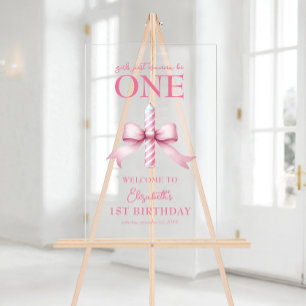 Pink Bow Girls Just Wanna Be One 1st Birthday  Acrylic Sign