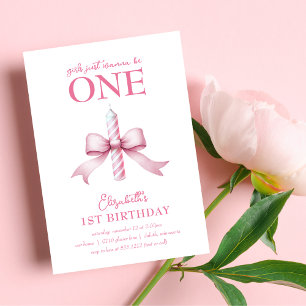 Pink Bow Girls Just Wanna Be One 1st Birthday  Invitation