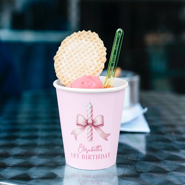 Pink Bow Girls Just Wanna Be One 1st Birthday  Paper Cups (Pink Bow Girls Just Wanna Be One 1st Birthday Paper Cups)