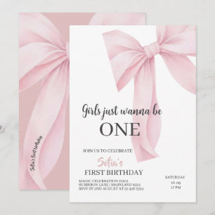 Pink Bow Girls Just Wanna be ONE First Birthday Invitation