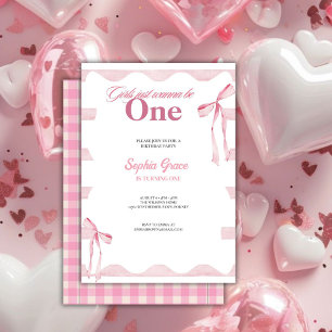 Pink Bow Girls Just Want To Be One 1st Birthday Invitation