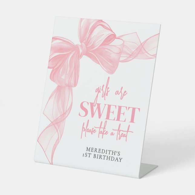 Pink Bow Girls Sweets Bar Sign (Front)