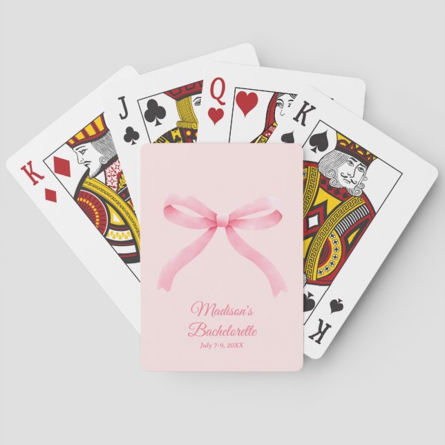 Pink Bow Girly Bachelorette Favour Playing Cards (Back)