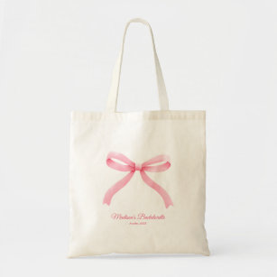 Pink Bow Girly Coquette Custom Bachelorette Party Tote Bag