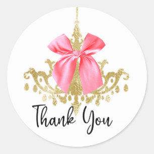 Pink Bow Gold Chandelier Thank You Classic Round Sticker
