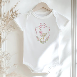 Pink bow Goose Crest Baby girl shower Baby Bodysuit