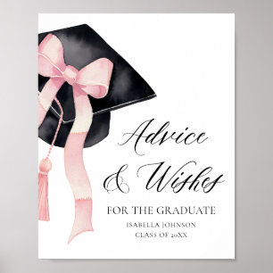Pink Bow Grad Party Graduate Advice and Wishes Poster