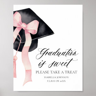Pink Bow Gradation Cap Graduation is Sweet Favours Poster