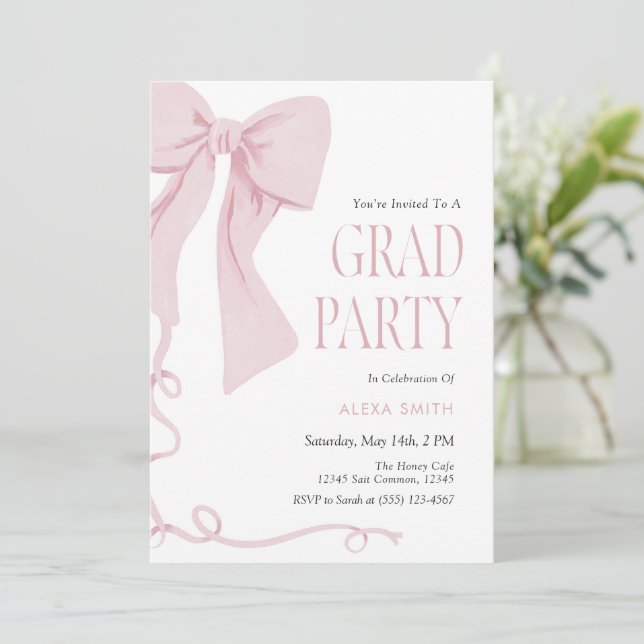 Pink Bow Graduation Coquette Aesthetic  Invitation (Standing Front)