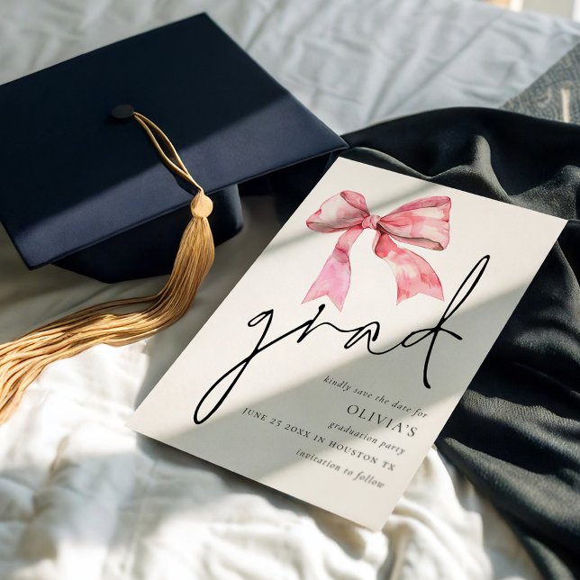 Pink Bow graduation Grad Save the Date (Creator Uploaded)