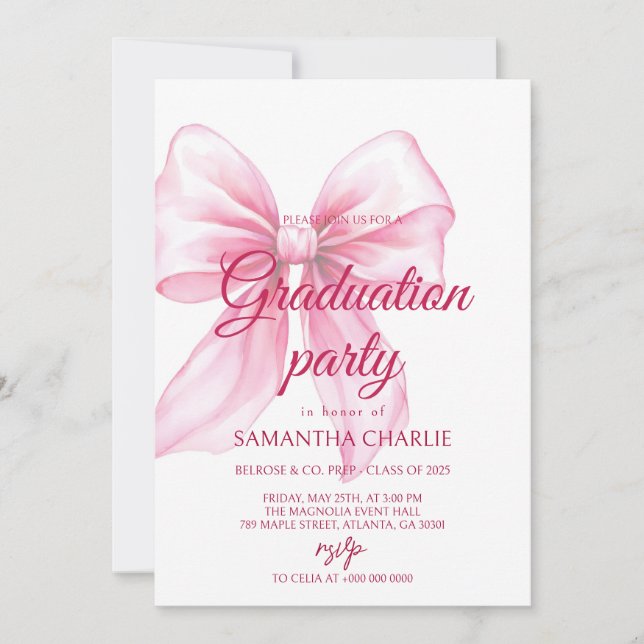 Pink Bow Graduation  Invitation (Front)