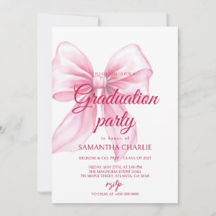 Pink Bow Graduation  Invitation