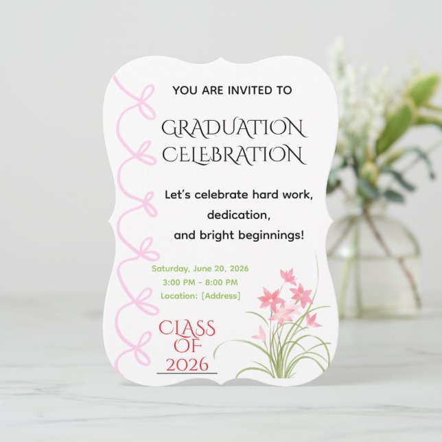 Pink Bow Graduation Invitation (Standing Front)