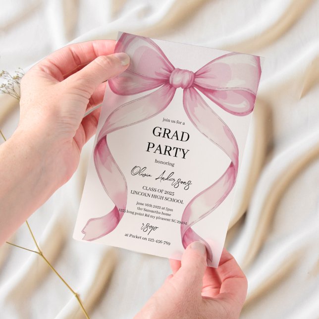 Pink Bow Graduation Invitation | Elegant Modern  (Creator Uploaded)