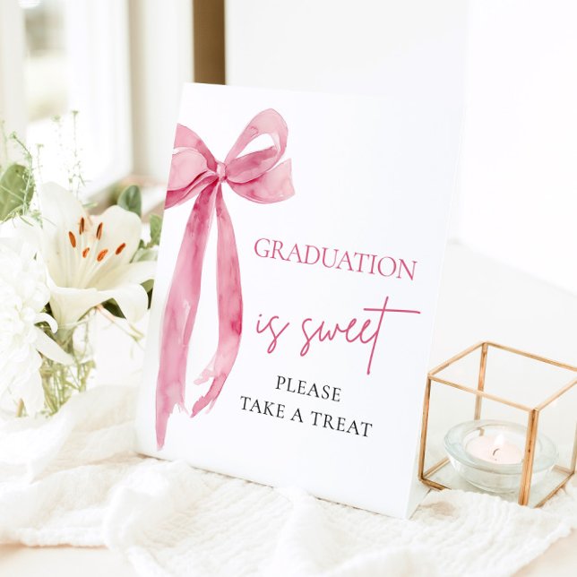 Pink Bow Graduation is Sweet Please Take A Treat Pedestal Sign (Creator Uploaded)