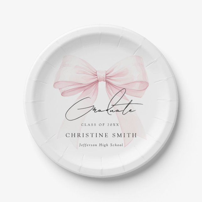 Pink Bow Graduation Paper Plates (Front)