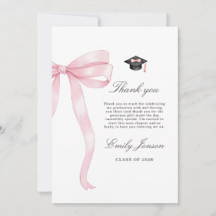 Pink Bow Graduation Party Coquette Modern Graduate Thank You Card