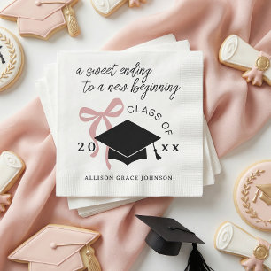 Pink Bow Graduation Party Favour Napkin