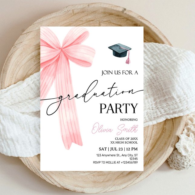Pink Bow Graduation Party Invitation (Creator Uploaded)