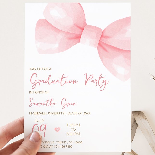 Pink Bow Graduation Party Invitation (Creator Uploaded)