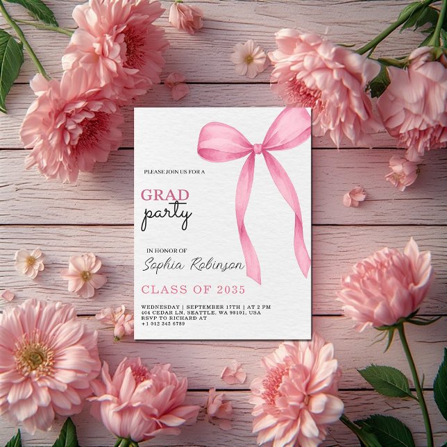 Pink Bow Graduation Party Invitation Coquette (Creator Uploaded)