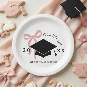 Pink Bow Graduation Party Paper Plate