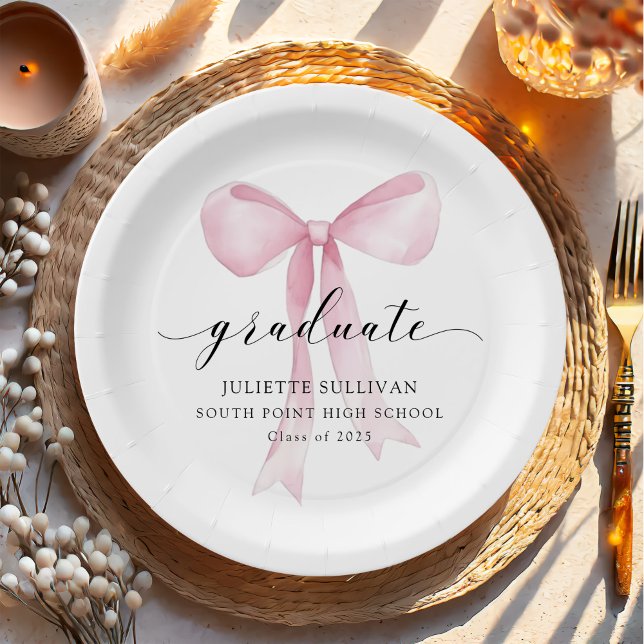 Pink Bow Graduation Party Paper Plate (Creator Uploaded)