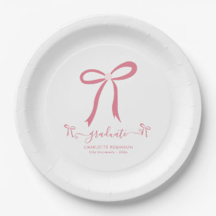 Pink Bow Graduation Party Paper Plate