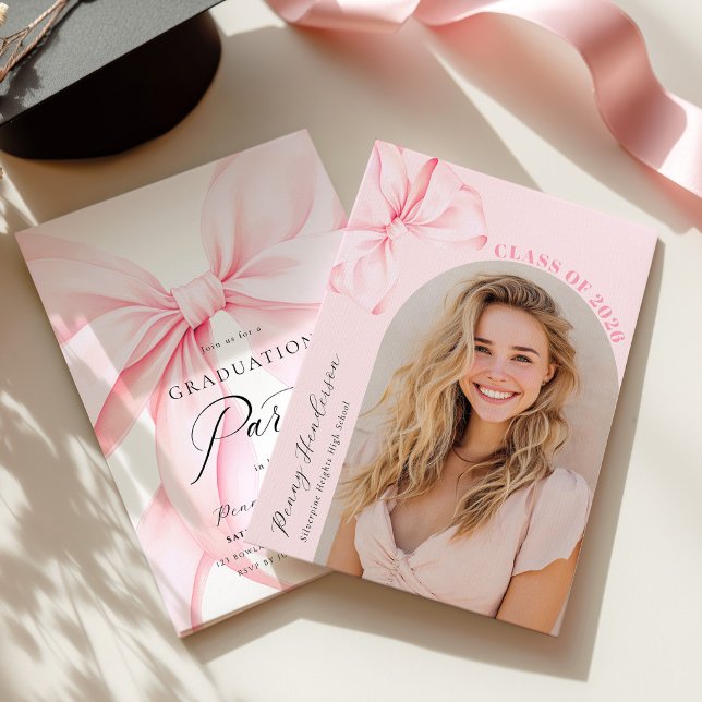 Pink Bow Graduation Photo Invitation (Creator Uploaded)