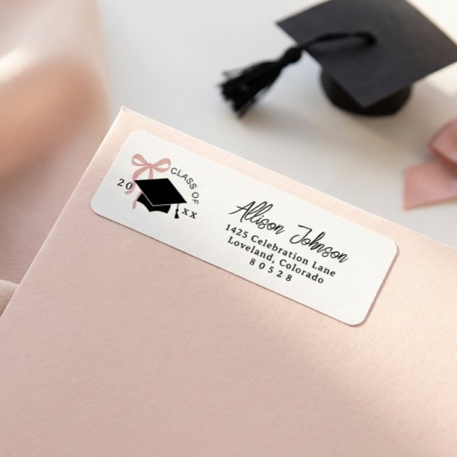Pink Bow Graduation Return Address Label (Creator Uploaded)