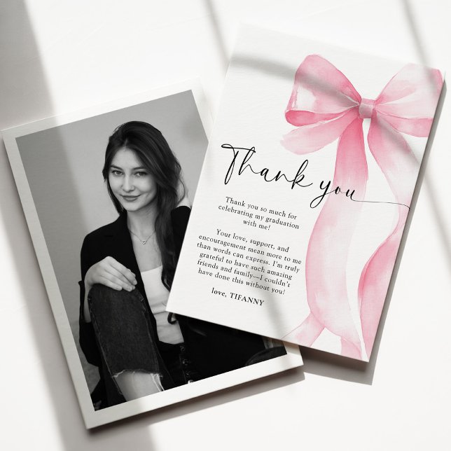 Pink Bow Graduation Thank You Card (Creator Uploaded)