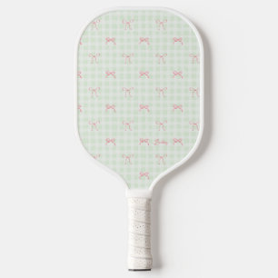 Pink Bow Green Gingham Personalised Name Pickleball Paddle