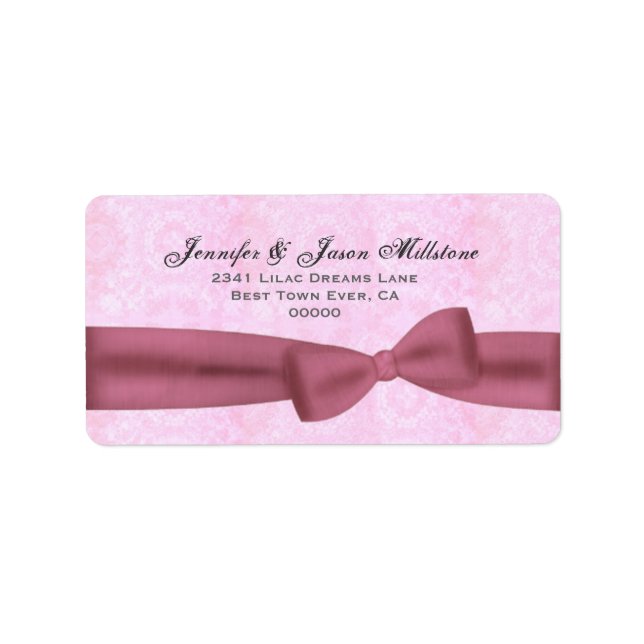 Pink Bow Grey Lettering Textured Background Label (Front)