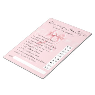 Pink Bow Gril baby shower GAME: Mummy or Daddy Notepad
