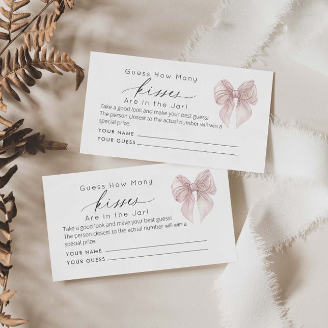 Pink Bow Guess How Many Kisses Bridal Game  Enclosure Card (Creator Uploaded)