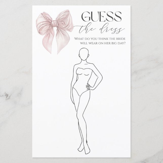  Pink Bow Guess The Dress Bridal Game (Front)