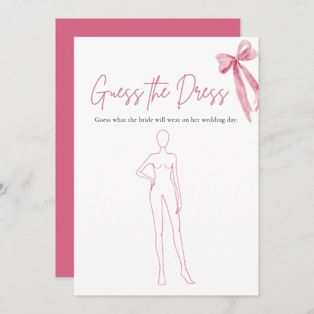 Pink Bow Guess The Dress Bridal Shower Game Invitation (Front/Back)