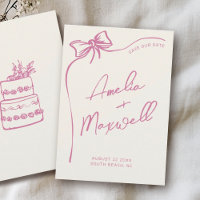 Pink Bow Handdrawn Stylish Trendy Wedding