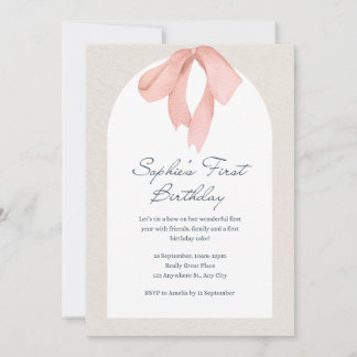 Pink Bow Happy Birthday Invitation