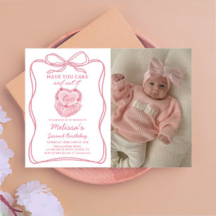 Pink Bow Have Your Cake and Eat It Two Birthday Invitation