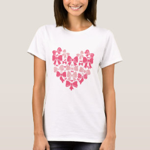Pink Bow Heart Aesthetic Coquette Design T-Shirt