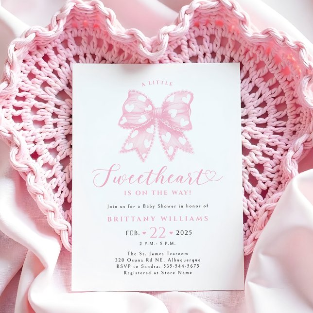 Pink Bow Hearts Baby Shower Invitation (Creator Uploaded)